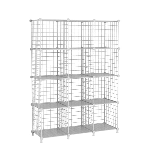 ATTDETJL Cube Storage Unit, 12 Cube Wire Storage Shelves, Multifunctional DIY Bookcases and Shelving Units Perfect for Office/Livingroom/Kitchen/Bathroom, White von ATTDETJL