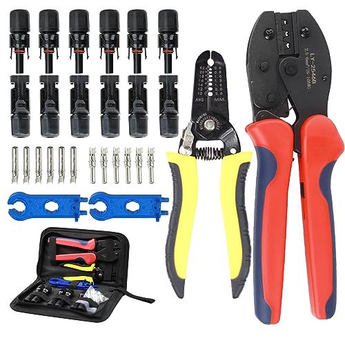 Solar Crimpzange Set Solar Crimpzange Werkzeug 6 Paar Solar Stecker+ 2 Stück Schlüssel + 1 Stück Crimpzange + 1 Stück Werkzeugtasche für 2,5/4,0/6,0mm² Solarkabel PV von ATTEXUE