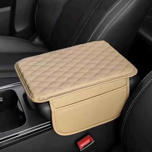 ATTLGR Auto Armlehnen Polster für Tesla Model 3 Model X Model Y Model S,Leder wasserdichte rutschfeste Mittelkonsole Abdeckung mit Organizer Taschen,Kratzfest Innenraum Zubehör,F/Beige von ATTLGR