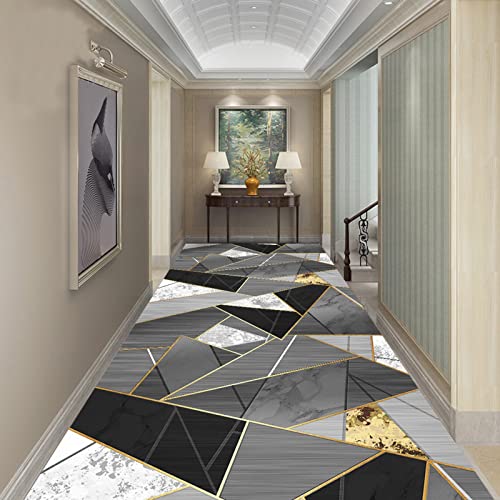 Läufer Teppich Flur rutschfest Geometrie Grau Sehr langer Teppichläufer Flur Schmaler Läufer Teppich für Korridoreingang Passage Hotelbereich Teppiche 1m 1,5m 2m 2,5m 3m 3,5m 4m 4,5m 5m 5,5m 6m(80×200 von ATTREX