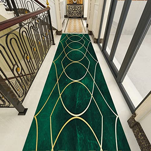 Läufer Teppich Flur rutschfest Green Modern Sehr langer Flur Hall Runner Narge Teppiche Breite 60cm 70 cm 80 cm Teppichläufer Eingang Korridor Küche Schlafzimmer Hotel Rutschfeste Waschbare Bodenmatte von ATTREX