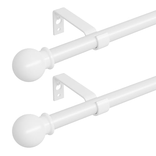 2er Pack Weiß Gardinenstange 300 cm lang, 16mm Durchmesser Gardinenstange Wandmontage mit Kugelendstück. Gardinenstange Weiss Matt, Spleißen Verstellbare von ATUHOLA