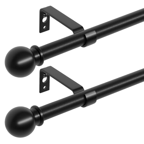 2er Pack schwarz Gardinenstange 300 cm lang, 16mm Durchmesser Gardinenstange Wandmontage mit Kugelendstück. Gardinenstange Weiss Matt, Spleißen Verstellbare von ATUHOLA