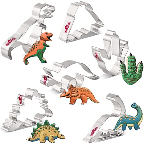 LILIAO Juego de cortadores de galletas de dinosaurio para fiesta de cumplea?os de ni?os – 6 piezas – T-rex, Brontosaurus, ... von LILIAO