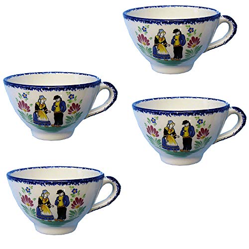 bzh Bretonisches Apfelwein- und Kaffeeschale (4x200ml) - Porzellan, Glossy, Weiß, Rund, U-Form, Gesprenkelt, Spülmaschinenfest, Made in Bretagne von ATX r e c d