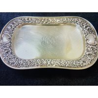 Antikes Sterling Silber Tablett Blumenmuster 1895 von ATZAJEWELRY