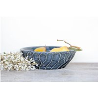 Vintage Handmade Hand Spun Blue Textured Pottery Heavy Bowl Vintage Handmade Hand Spun Blue Textured Pottery Heavy Bowl von ATisketandATasket