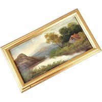 Antik Landschaft, Öl Auf Brett, Lakeland Ansicht, Vintage Rahmen, Wandbehang, Verzogene Karte, Distressed Look, Cottage Chic, Bunt von AToasttothePast