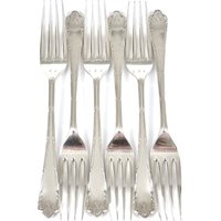 Dekoratives Gabel-Set, 6Er-Set, 7 Zoll Gabeln, Versilberter Teller, Roberts & Belk, Art Deco, Florale Griffe, Elegantes Geschirr, Sechs Einstellungen von AToasttothePast