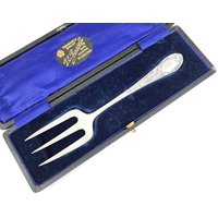 Schale, Fleischgabel, Brotgabel, Silberteller, Blumengriff, William Briggs, Präsentation Besteck, Boxed Serving Fork, Elegant Floral von AToasttothePast