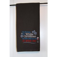 I'm Dreaming Of A White Christmas Besticktes Dunkelgraues Geschirrtuch Mit Zwei Zwecken von ATouchofStitchery