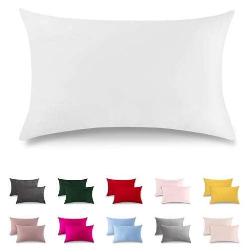 ATsense 2er Set Kissenbezug 30x50 cm - 100% Baumwolle, Weiß Kopfkissenbezug mit Reißverschluss, Super Weicher Kissenbezug, ÖkoTex Zertifiziert für Allergiker Geeignet von ATsense