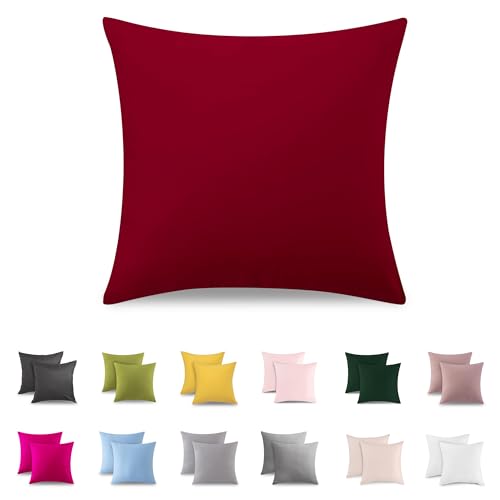 ATsense 2er Set Kissenbezug 40x40 cm - 100% Baumwolle, Dunkel Rot Kopfkissenbezug mit Reißverschluss, Super Weicher Kissenbezug, ÖkoTex Zertifiziert für Allergiker Geeignet von ATsense