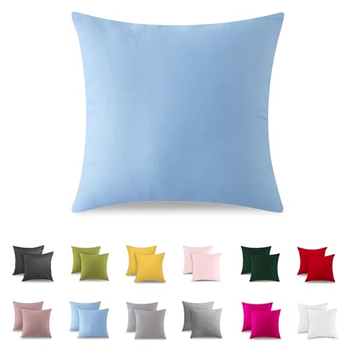 ATsense 2er Set Kissenbezug 40x40 cm - 100% Baumwolle, Hellblau Kopfkissenbezug Weich und Hypoallergen, ÖkoTex Zertifiziert, Kissenhülle mit Reißverschluss für Allergiker Geeignet von ATsense
