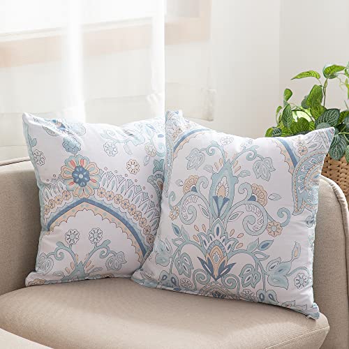 ATsense 2er Set Kissenbezug 40x40 cm - 100% Baumwolle, Lake Blue und Weiß Doppelseitige Kopfkissenbezug mit Reißverschluss, ÖkoTex - Superweicher Premium und Hypoallergen Kissenhülle（Paisley） von ATsense