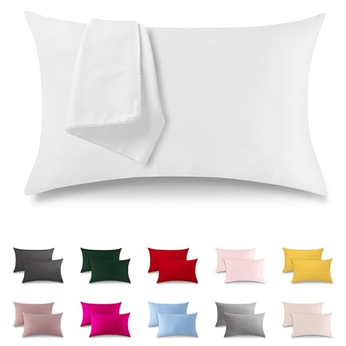 ATsense 2er Set Kissenbezug 40x70 cm - 100% Baumwolle, Weiß Kopfkissenbezug mit Reißverschluss, Super Weicher Kissenbezug, ÖkoTex Zertifiziert für Allergiker Geeignet von ATsense
