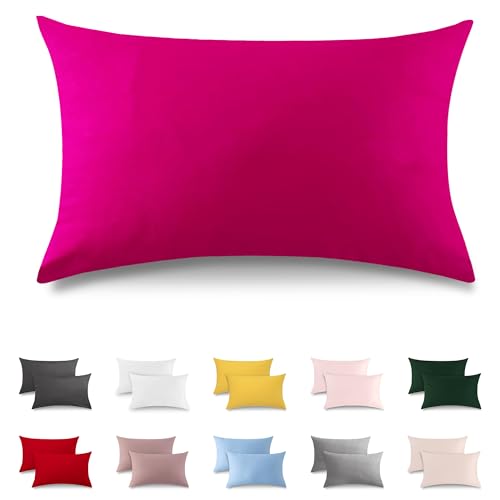 ATsense 2er Set Kissenbezug 40x80 cm - 100% Baumwolle, Pink Kopfkissenbezug mit Reißverschluss, Super Weicher Kissenbezug, ÖkoTex Zertifiziert für Allergiker Geeignet von ATsense