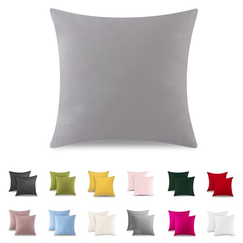 ATsense 2er Set Kissenbezug 80x80 cm - 100% Baumwolle, Hellgrau Kopfkissenbezug Weich und Hypoallergen, ÖkoTex Zertifiziert, Kissenhülle mit Reißverschluss für Allergiker Geeignet von ATsense