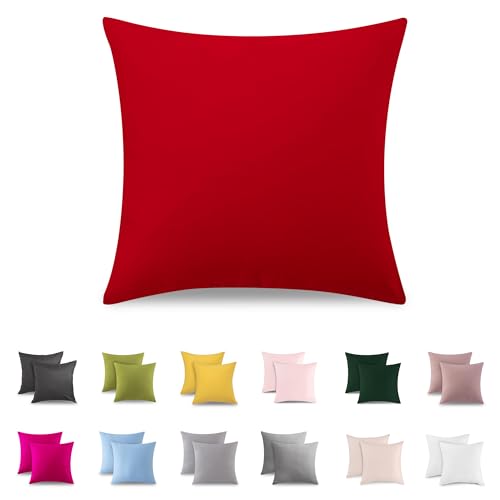 ATsense 2er Set Kissenbezug 80x80 cm - 100% Baumwolle, Rot Kopfkissenbezug mit Reißverschluss, Super Weicher Kissenbezug, ÖkoTex Zertifiziert für Allergiker Geeignet von ATsense