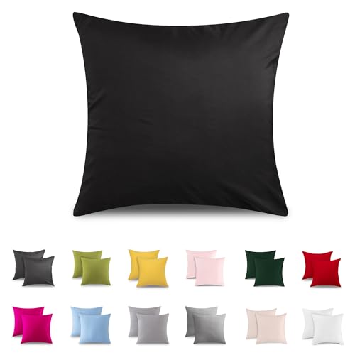 ATsense 2er Set Kissenbezug 80x80 cm - 100% Baumwolle, Schwarz Kopfkissenbezug mit Reißverschluss, Super Weicher Kissenbezug, ÖkoTex Zertifiziert für Allergiker Geeignet von ATsense