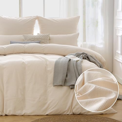 ATsense Bettwäsche 155x220 2teilig - 100% Baumwolle Gestreift Beige, Öko-Tex Zertifiziert Hypoallergen Atmungsaktiv, 1 Bettbezug 155x220 und 1 Kissenbezüge 80x80 ATsense Bettwäsche 155x220 2teilig - 100% Baumwolle Gestreift Beige, Öko-Tex Zertifiziert Hypoallergen Atmungsaktiv, 1 Bettbezug 155x220 und 1 Kissenbezüge 80x80 von ATsense
