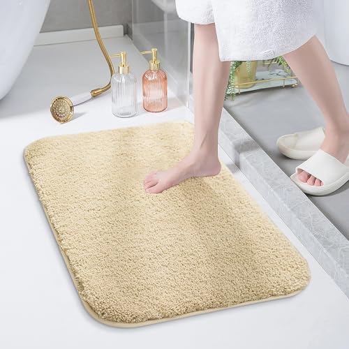 ATsense Badezimmerteppich 40 x 60 cm - Badematte Beige, Badteppich rutschfest Waschbar, Hochflor Saugfähige Badvorleger, Weich Badteppiche für Badewanne, Duschraum und Badezimmer von ATsense