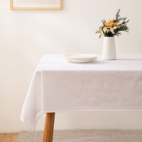 ATsense Tischdecke, Tischdecke Weiß, Tischdecken Leinenoptik-100% Gewaschener Baumwolle Eckig Tischtuch 140x200 cm von ATsense