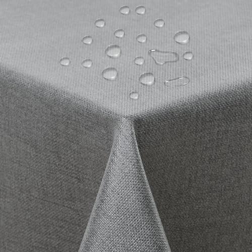 ATsense Tischdecke Abwaschbar Grau, Tischdecken Bügelfrei Wasserabweisend, Fleckabweisend Table Cloth Leinenoptik,Tischtuch 140x180 cm Rechteckig von ATsense