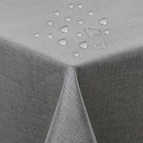 ATsense Tischdecke Abwaschbar Grau, Tischdecken Bügelfrei Wasserabweisend, Fleckabweisend Table Cloth Leinenoptik,Tischtuch 140x200 cm Rechteckig von ATsense