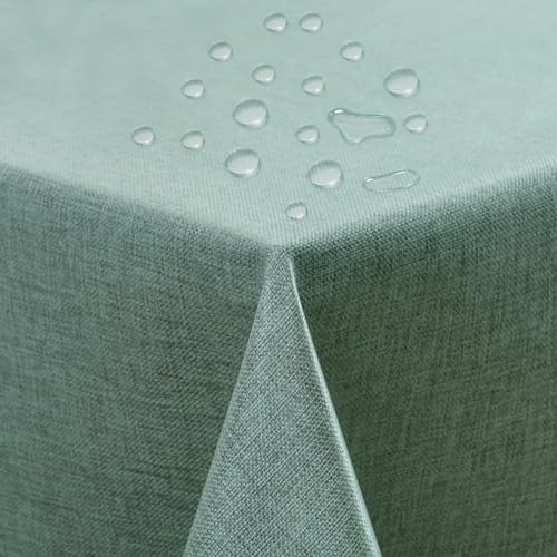 ATsense Tischdecke Abwaschbar Grün, Tischdecken Bügelfrei Wasserabweisend, Fleckabweisend Table Cloth Leinenoptik,Tischtuch 140x180 cm Rechteckig von ATsense