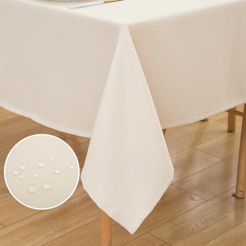 ATsense Tischdecke Abwaschbar Leinen Optik, Tischdecken Outdoor in Beige, Wasserabweisend Schmutzabweisend, Bügelfrei, Leinendecke Tischtuch Rechteckig 140x200 cm von ATsense