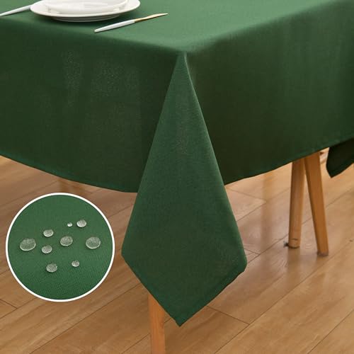 ATsense Tischdecke Abwaschbar Leinen Optik, Tischdecken Outdoor in Dunkel Grün, Wasserabweisend Schmutzabweisend, Bügelfrei, Leinendecke Tischtuch Rechteckig 140x260 cm von ATsense