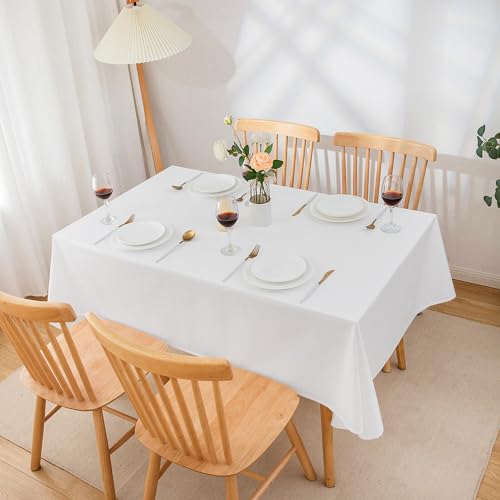 ATsense Tischdecke Weiß, Tischdecken ist aus 100% Baumwolle, Tischtuch Rechteckig 140x180 cm, Fleckenbeständige und Langlebige Tischdecke von ATsense