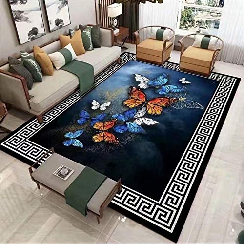 AU-OZNER Rugs for Living Room,Blauer Schmetterling Muster Teppich Haus Dekoration Komfortable Moderne rutschfeste Teppich Teppich Wohnzimmer -Blau_160x230 cm. von AU-OZNER