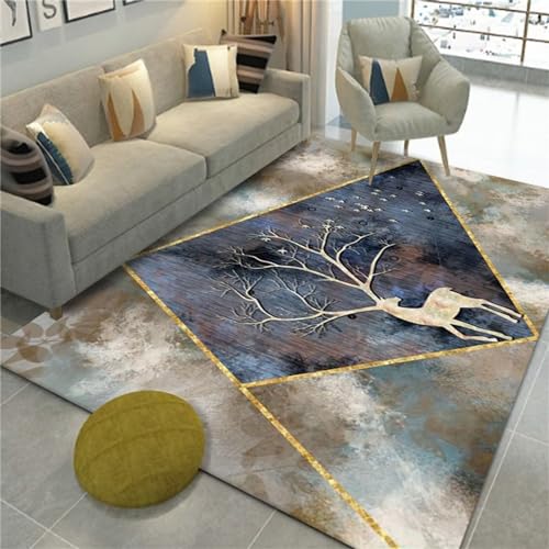 AU-OZNER Teppich Natur Blauer Teppich, einfacher hochwertiger Krabbelteppich für Couchtischflurteppich,Blau,80x120cm von AU-OZNER