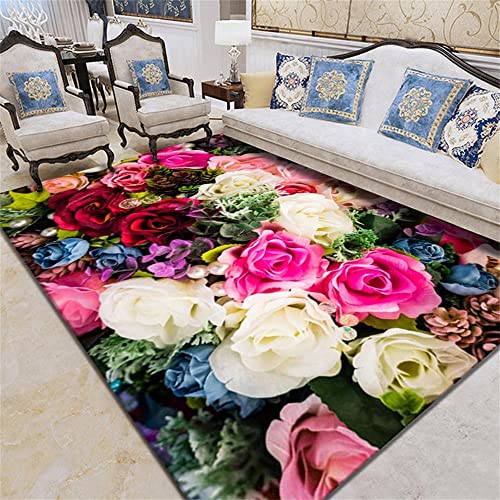 AU-OZNER Teppich kuschelig Rosa Teppich, Blumenmuster Bürostuhlkissen, Hausdekorationssofa, Freizeitteppich Kleiner Teppich -Rosa_80x120cm von AU-OZNER