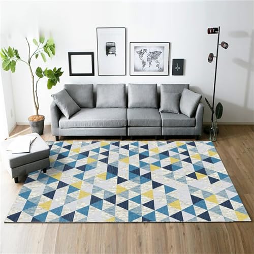 AU-SHTANG Dekoration Wohnzimmer Blauer Teppich, milbenhemmend, antistatisch, leicht zu reinigen und bequemer Teppichgroßer Teppich,Blau,100x160cm von AU-SHTANG