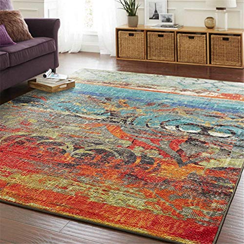 AU-SHTANG Rug Carpet Rotbrauner Teppich, Blauer Teppich im Retro-Musterdesign, pflegeleicht, verschleißfest und komfortabel, schalldichter Teppich Teppich Wohnzimmer -Rötlich-braun_160 x 230 cm von AU-SHTANG