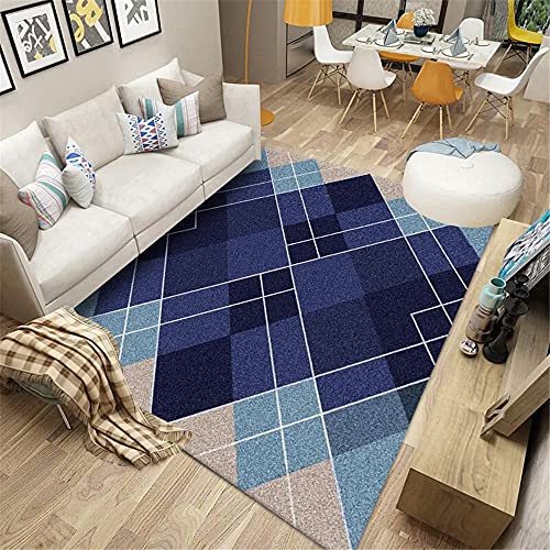 AU-SHTANG Schlafzimmer deko Dunkelblauer Teppichboden, geometrisches Muster Modern einfach zu verwalten, einfach zu verwalten Easy Vacuum Teppich großer Teppich -Navy blau_80x200cm von AU-SHTANG