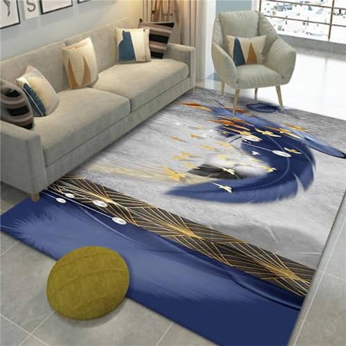 AU-SHTANG Teppich für Flur Blauer Teppich, antibakterieller, pflegeleichter und bequemer moderner Teppichteppiche für Wohnzimmer,Blau,160x230cm von AU-SHTANG