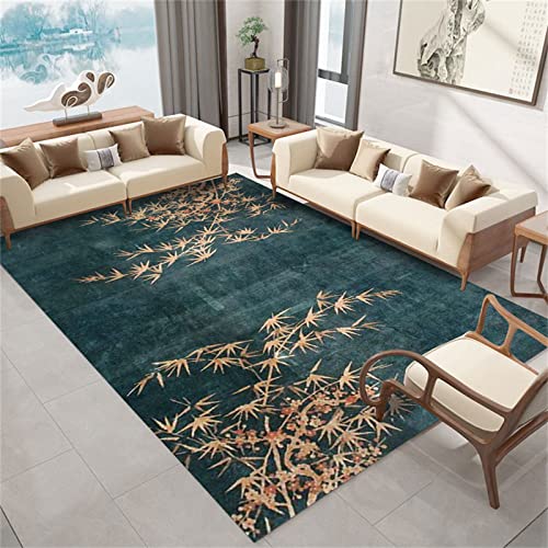 AU-SHTANG Teppich klein flauschig Blauer Teppich, Bambusblattmuster Yogamatte Polster Esstisch Baby Krabbeldecke Teppich Muster,blau,200 X 270 cm von AU-SHTANG