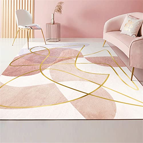 AU-SHTANG wohnungs deko Rosa Teppich, Goldlinie Dekoratives Muster Einfache Mode Krabbelunterlage Couchtischteppich Shaggy Teppich,rosa,140 X 200 cm von AU-SHTANG