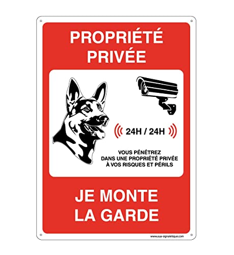 AUA SIGNALETIQUE 202066-AI-p-210x300 Mit Signal Vorgebohrtes Schild, Privée-Je Monte la Garde, 210x300 mm von AUA SIGNALETIQUE