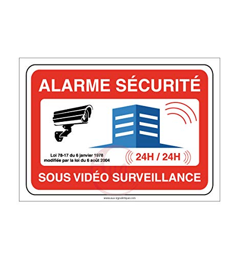 AUA SIGNALETIQUE - Autocollant Alarme sécurité sous vidéo Surveillance 24h/24-600x420 mm, Vinyl adhésif von AUA SIGNALETIQUE