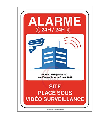 AUA SIGNALETIQUE - Panneau Site sous Alarme Vidéo Surveillance 24H /24-150x210 mm, Aluminium Dibond 3mm von AUA SIGNALETIQUE