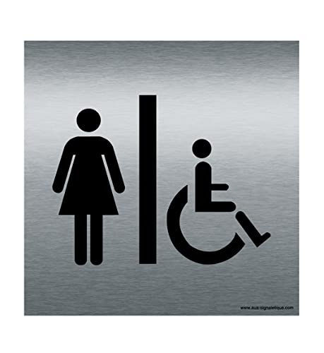 AUA SIGNALETIQUE - Plaque Alu Brossé WC Femme Handicapé - 200x200 mm von AUA SIGNALETIQUE