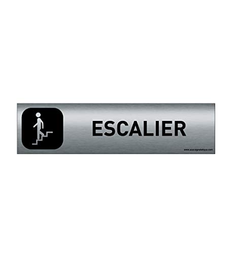 AUA SIGNALETIQUE - Plaque Aluminium brossé imprimé AluSign DARK - 200x50 mm - Double Face adhésif au dos (Escalier descendant) von AUA SIGNALETIQUE