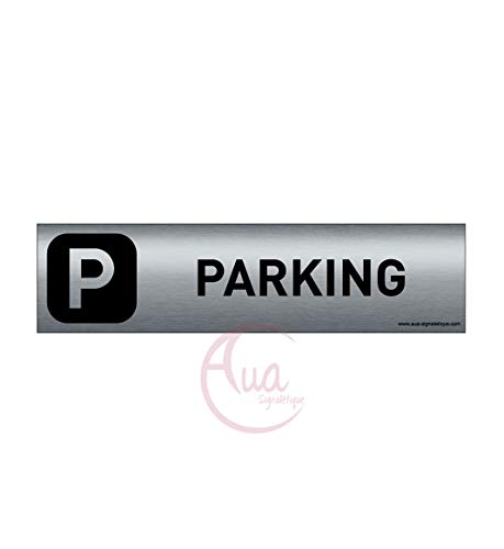 AUA SIGNALETIQUE - Plaque Aluminium brossé imprimé AluSign DARK - 200x50 mm - Double Face adhésif au dos (Parking) von AUA SIGNALETIQUE