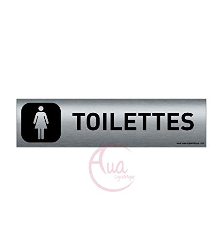 AUA SIGNALETIQUE - Plaque Aluminium brossé imprimé AluSign DARK - 200x50 mm - Double Face adhésif au dos (Toilettes Femme) von AUA SIGNALETIQUE