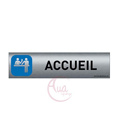 AUA SIGNALETIQUE - Plaque de porte Aluminium brossé imprimé AluSign - 200x50 mm - Double Face adhésif au dos - Impression UV directement sur l'aluminium (Pas de contre collage) (Accueil) von AUA SIGNALETIQUE